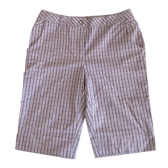 Annika Cutter & Buck Purple Plaid Golf Shorts Women's Size 4 Midrise 12" Inseam - Picture 1 of 8